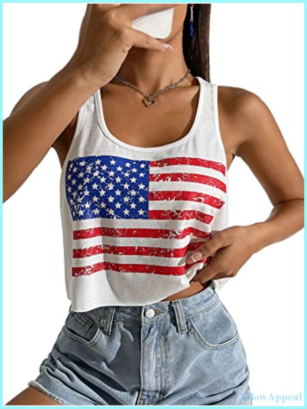 Patriotic Crop Tank Top Scoop Neck Cotton Blend USA Graphic